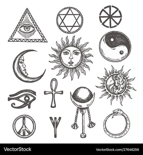 Icons and symbols white magic occult mystic Vector Image