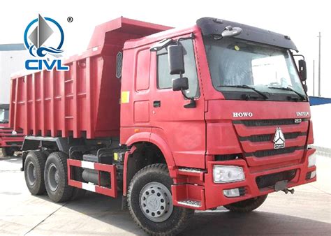 20 Ton Heavy Equipment Dump Truck 6x4 , Red Color 2 Axle Dump Truck ...