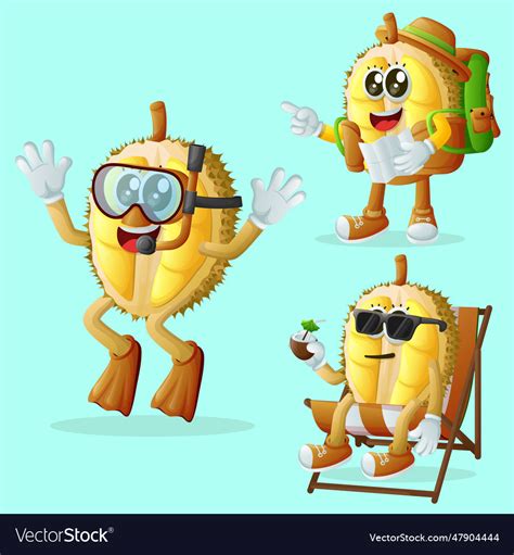 Cute durian characters on vacation Royalty Free Vector Image