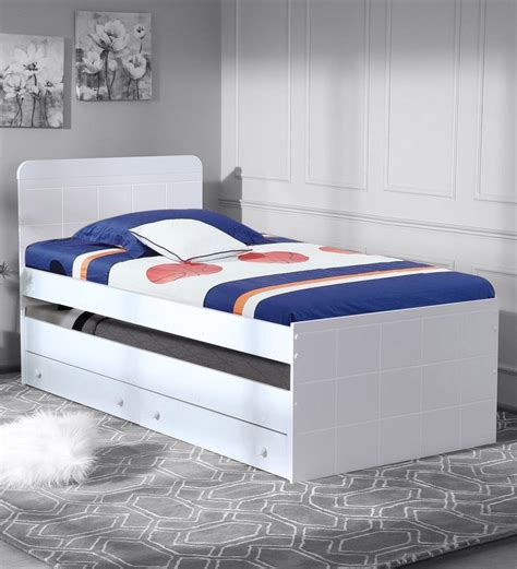 Buy Bruno Single Bed with Pull Out & Storage in White Finish ...