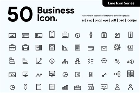 50 Business Line Icons | Outline Icons ~ Creative Market