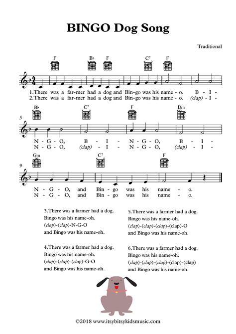 BINGO Dog Song Sheet Music With Chords And Lyrics | Itsy Bitsy Kids Music