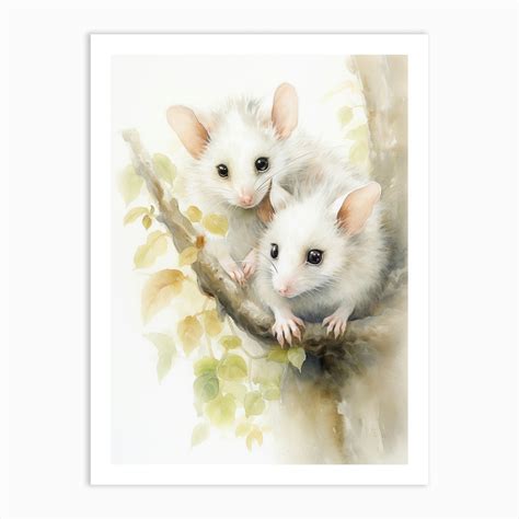 Light Watercolor Painting Of A Baby Possum 4 Art Print by Possum Picz - Fy