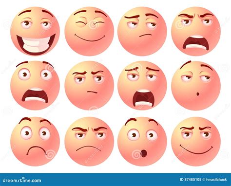 Big Set Of Cartoon Facial Expressions Vector Illustration ...