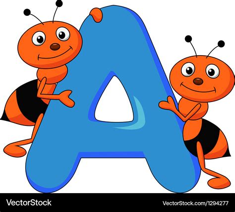 Alphabet a with ant cartoon Royalty Free Vector Image