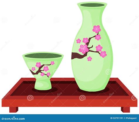 Set Of Sake Bottle With Small Cup Stock Vector - Image: 53791191