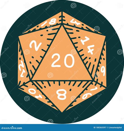 Tattoo Style Icon of a D20 Dice Stock Vector - Illustration of vintage ...