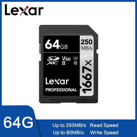 NEW Lexar Memory cards 1667X V60 250MBs Flash Memory sd cards 64 gb ...