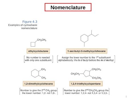 (PPTX) 1 Figure 4.3 Examples of cycloalkane nomenclature Nomenclature ...