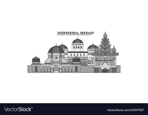 Indonesia medan city skyline isolated Royalty Free Vector