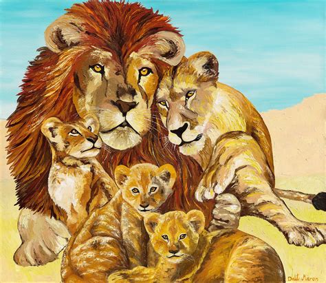 Lion Family With 3 Cubs, Lion Family Canvas, Hugging Lions, Lion Cub ...