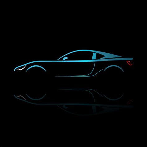 Blue sport car silhouette with reflection on black background. 655342 ...