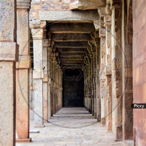 Image of Inside The Qutub Minar Complex With Antic Ruins And Inner ...