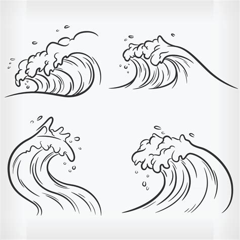 Doodle Ocean Wave Handdrawn Outline Sketch Beach Vector Drawing 2503054 ...