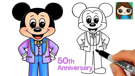 How to Draw Mickey Mouse Disney World 50th Anniversary - YouTube