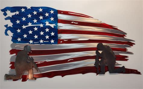 American Flag Art With Soldiers - Metal Decor Studios