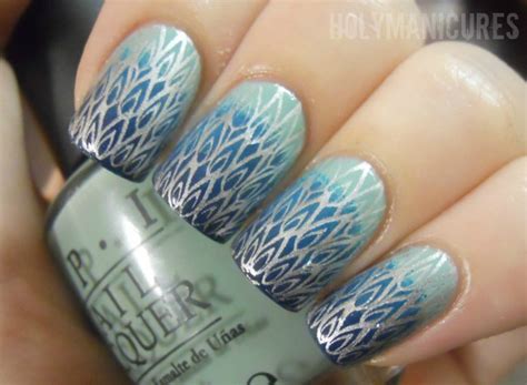 Holy Manicures: Teal Feather Gradient Nails.