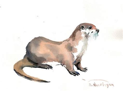 Otter Original watercolor painting 9 X 12 in river by ORIGINALONLY Fox ...