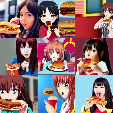 anime girl eating bacon by mcdonalds | Stable Diffusion | OpenArt