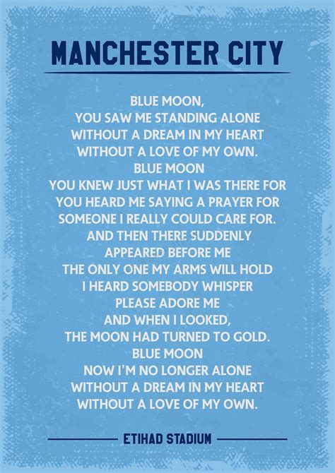 Manchester City Blue moon lyrics art print | Etsy