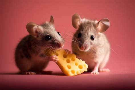 Premium AI Image | Two rats eating a piece of cheese