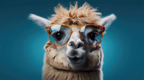 Premium Photo | A llama with sunglasses on and a blue background