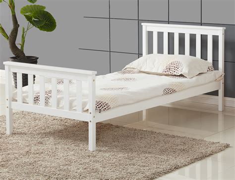 Single Bed in White 3ft Single Bed Wooden Frame White Pine Wood Bedroom ...