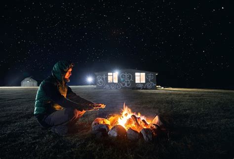 Premium Photo | Camping with bonfire at night