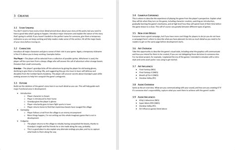 Game Design Document Outline - Free Documents