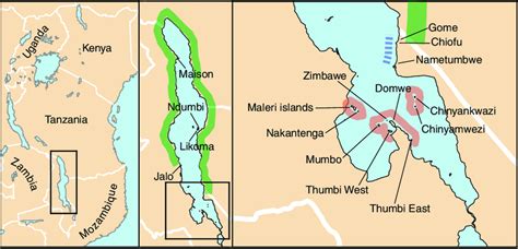 Map of Lake Malawi with localities mentioned in text. Map in center ...