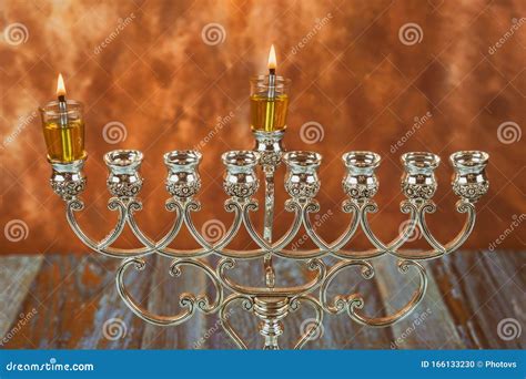 Menorah a Traditional Jewish Holiday Lighting the First Candle on a ...