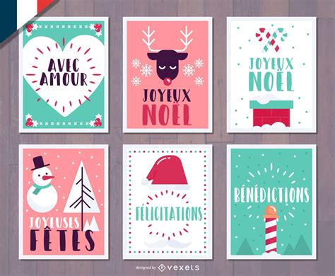 French Christmas Joyeux Noel Card Set Vector Download