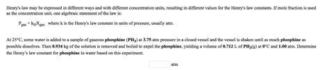 Solved Henry's law may be expressed in different ways and | Chegg.com