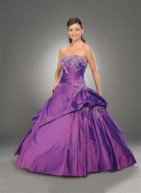 Purple Ball Gown Strapless Bandage Floor Length Beaded Taffeta ...