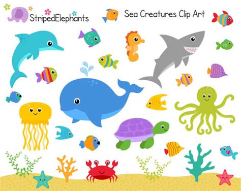 Sea Creatures Clip Art Under the Sea Clipart Ocean Animals Clip Art ...