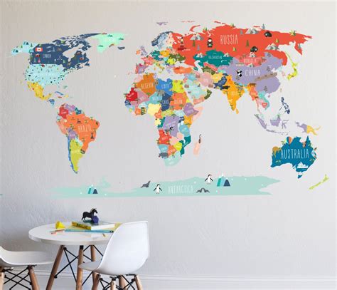 Wall Decal World Map interactive map Wall Sticker Room | Etsy | World ...