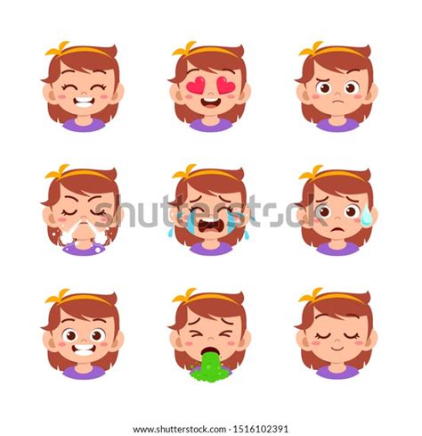 Cute Kid Face Expression Emoji Emoticon Stock Vector (Royalty Free ...