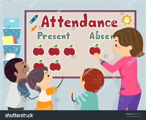 Illustration Stickman Kids Teacher Decorating Attendance: Vector có sẵn ...