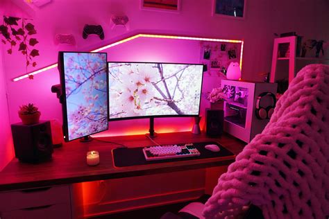 Cozy Pink Red Girly Gaming Setup