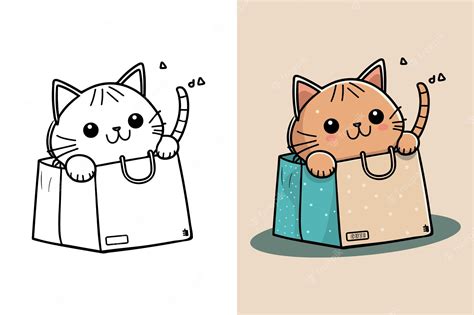 Premium Vector | The character of a Little cat in a paper shopping bag ...