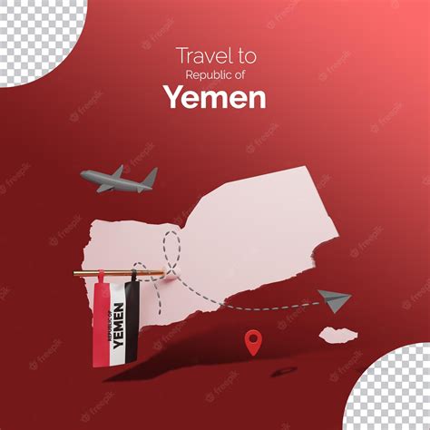 Premium PSD | Map of yemen with flag and travel concept on a red background