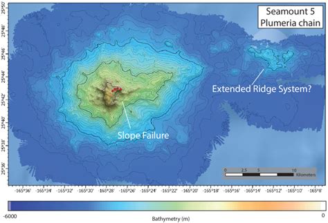 Color-shaded relief bathymetric map of Seamount 5 depicts a ...