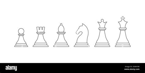 set of chess pieces, an empty outline. Vector icon isolated on a white ...