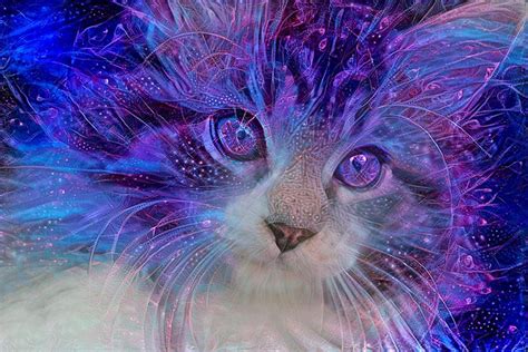 Purple Cat Art, Maine Coon Cat, Colorful Cat Art, Crazy Cat Lady ...