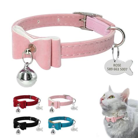 Cat Collar With Bell Personalized Kitten Puppy ID Tag Bowknot Collar ...