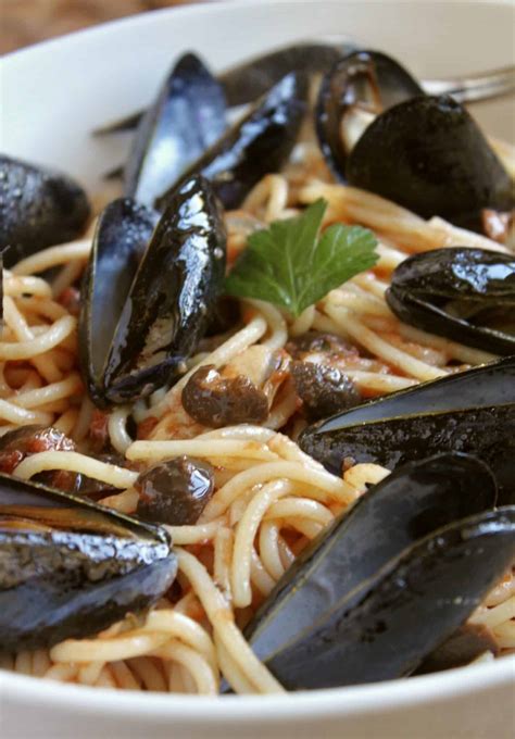 Mussel Pasta (Italian recipe with Olives and Tomatoes) - Christina's Cucina