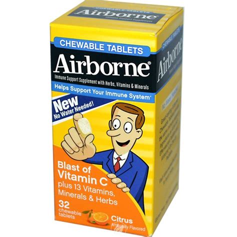 Airborne Chewable Tablets Citrus 32 tabs by Airborne, Pack of 2 ...