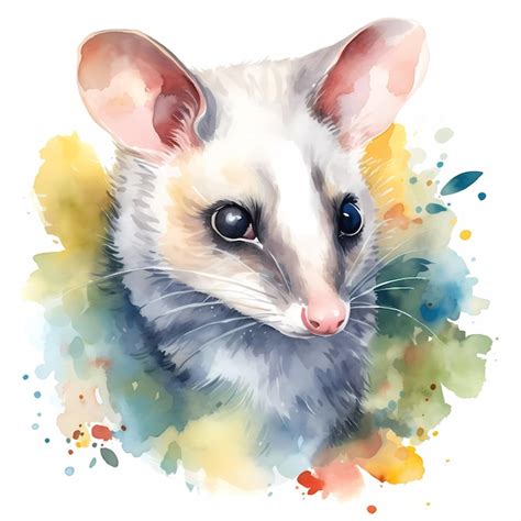 Premium AI Image | A watercolor painting of Possum with green leaves