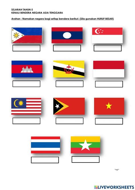 Colorful Southeast Asian Country Flags Worksheet