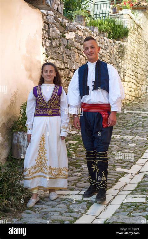 Local folkloric group in traditional costume, Berat, Albania Stock ...